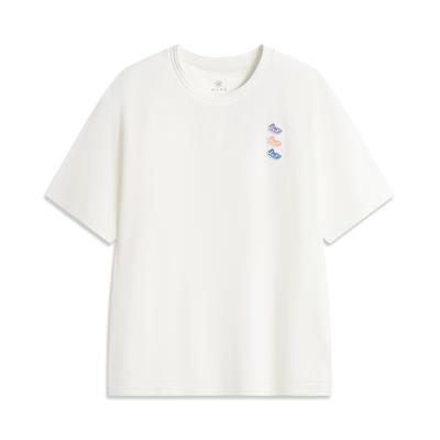 Li Ning Basketball Series Letter Print Breathable Versatile Loose Short Sleeve T-Shirt Men Tops Off-White AHSV083-2