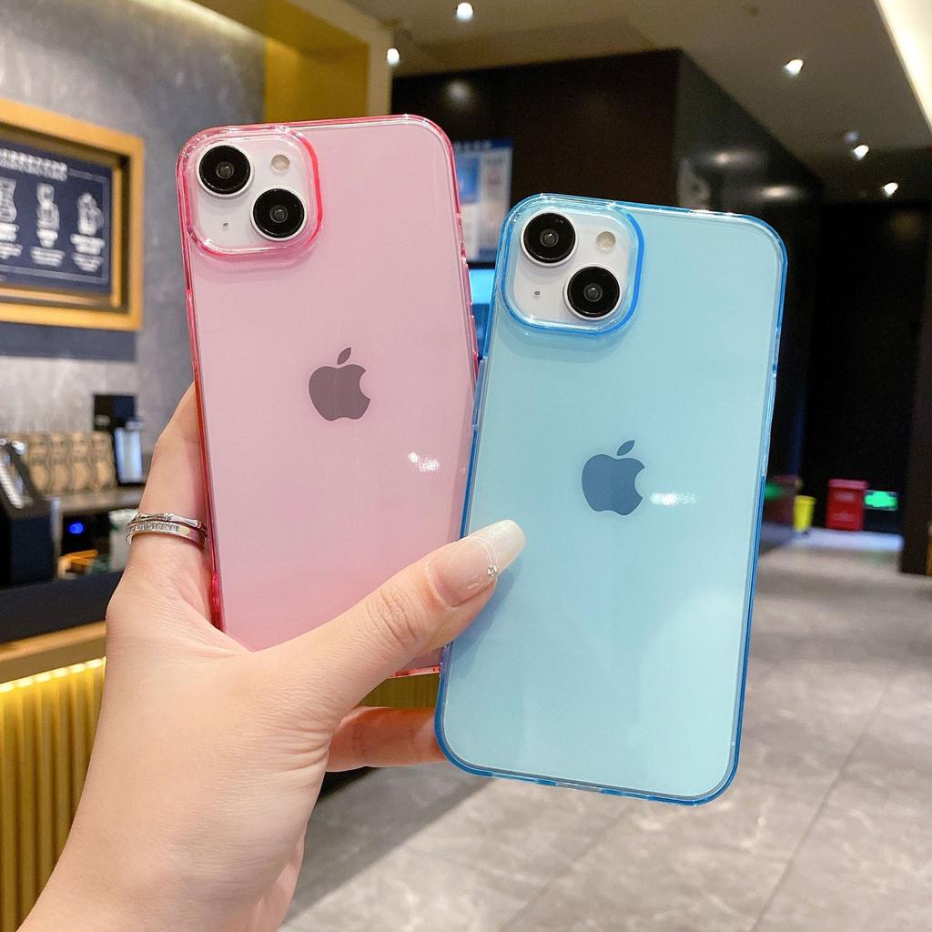 Applicable To IPhone 16 Large Hole High transparent Mobile Phone Case Apple 14 ProMax Transparent Candy Color Soft Shell Small Fresh 15