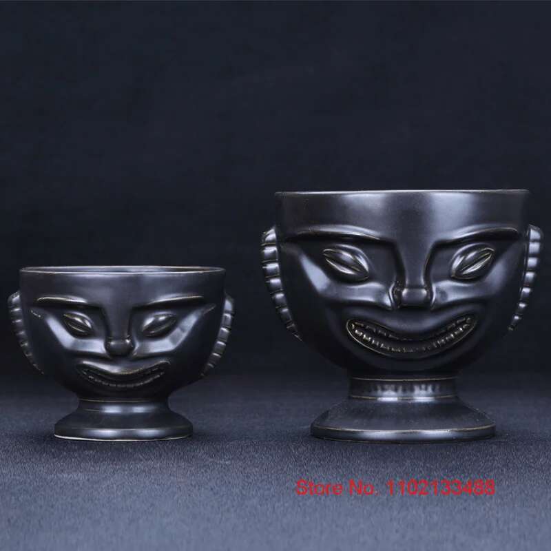 Schwarze Totem-Tasse Tiki-Cocktailglas Retro Amerikanisches Hawaii Restaurant Bar Keramik Trinkbecher Persönlichkeit Keramik Weinbecher