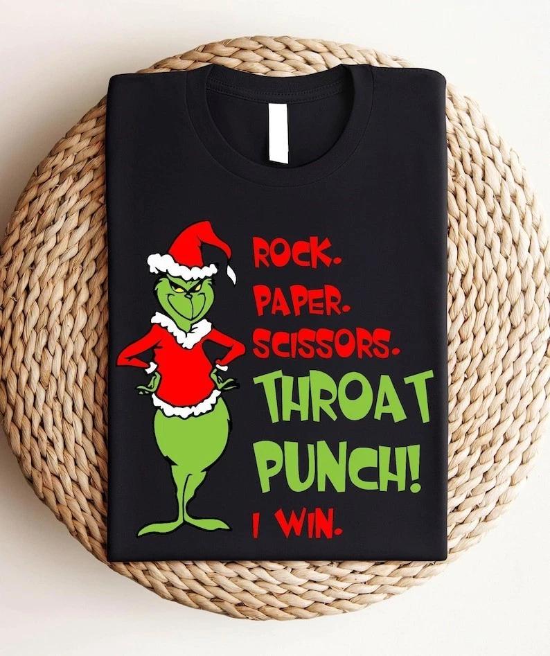 Rock Paper Scissors Grinch Christmas T-Shirt, Christmas Grinch Shirt, Retro Movi XS
