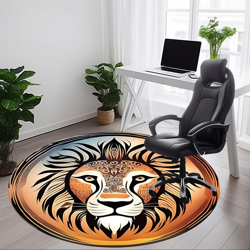 1pc Lion Head Chair Carpet for Office Non-Slip, Machine Washable Rug for Office, Room - Holiday Decor, Machine Made Yy251016122