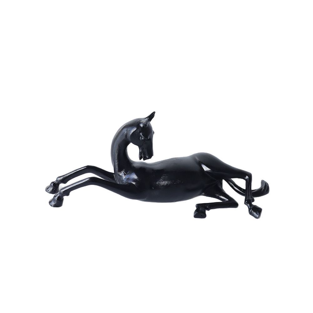 Metal Handicrafts Black Horse Simulation Animal Sculpture Black Horsereclining Statue Metal Figurine Home Decoration Accessories