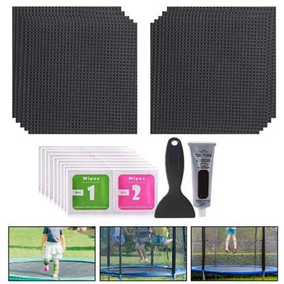 1 Set 4x4-Inch Trampoline Repair Patch Kit with Scraper Adhesive Wiper Waterproof Trampoline Tear Hole Covering Square Black Patch
