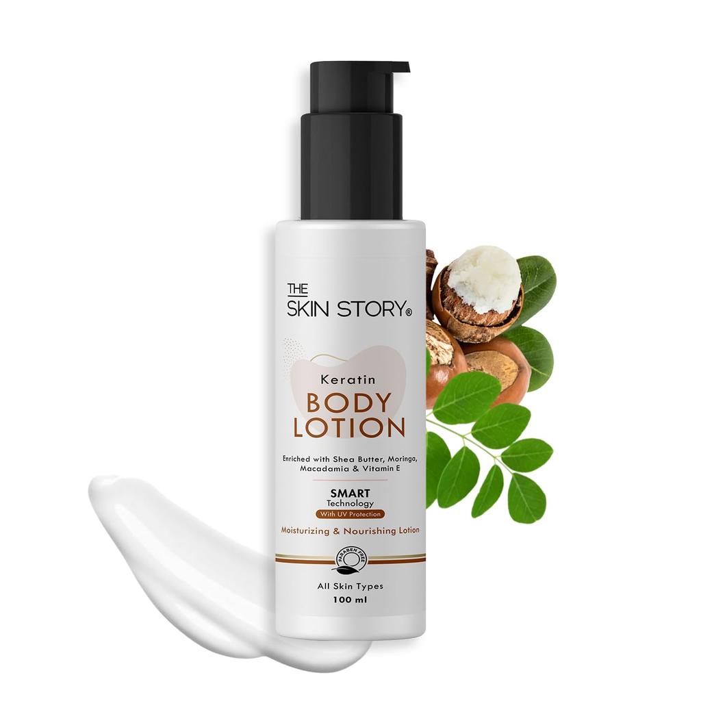The Skin Story Moisturising Body Lotion for Women | 24Hrs Long Lasting Moisture and Hydration | Shea Butter, Moringa, & Vitamin E 100ml