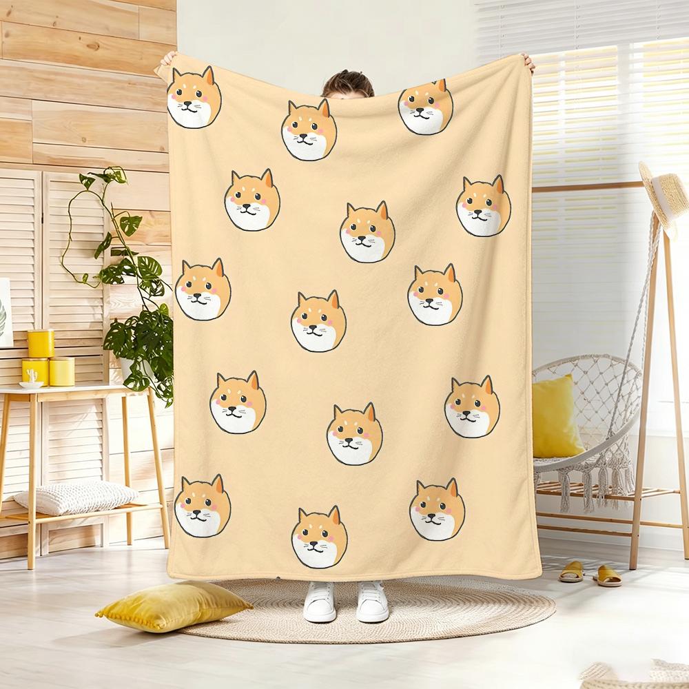 Artwork S-Shiba Inu Daily Throw Lightweight 240g Flannel Blanket Soft Skin-friendly for Summer Cooling