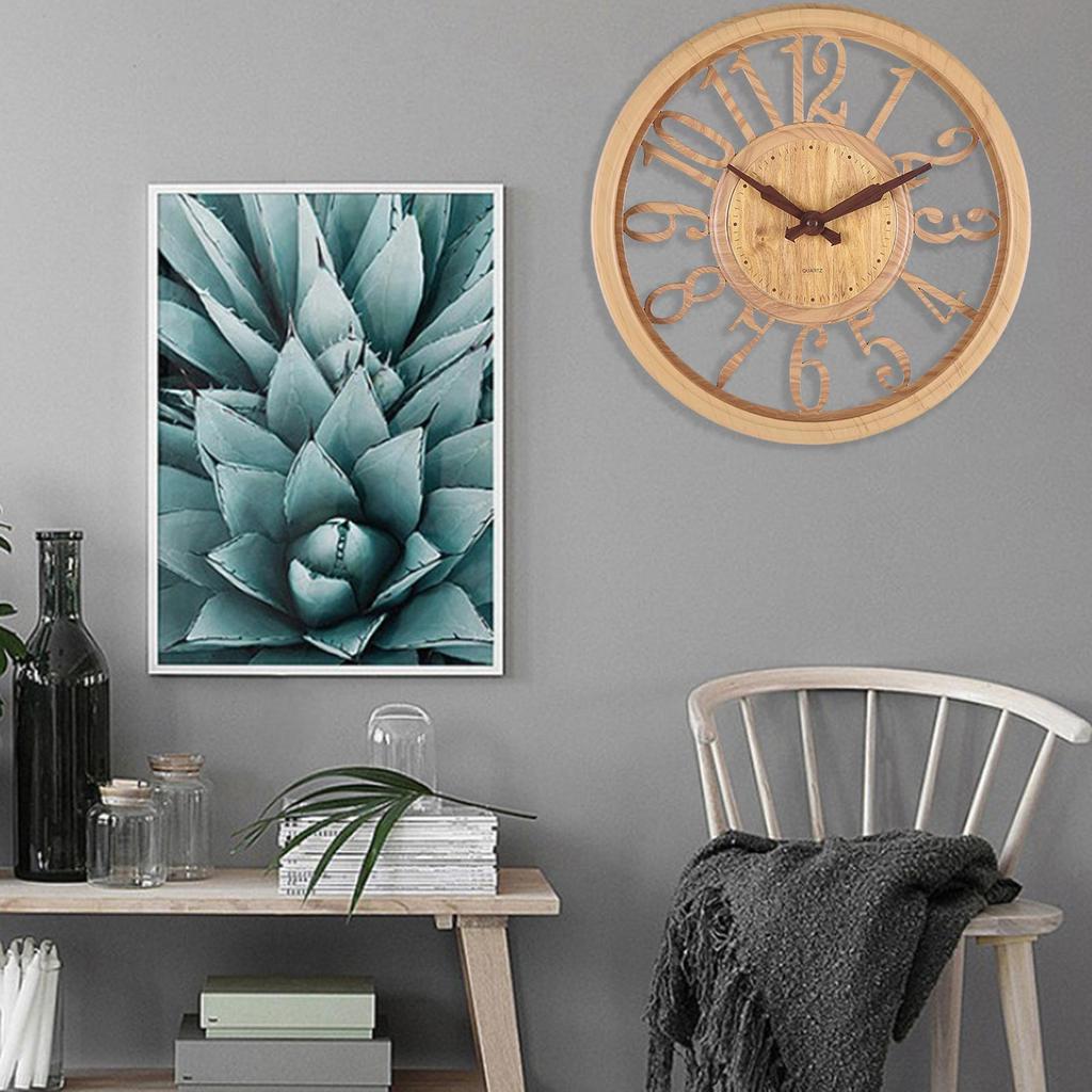 12 inch Retro Wall Clock Hollow Pattern Round Non Ticking Decorative