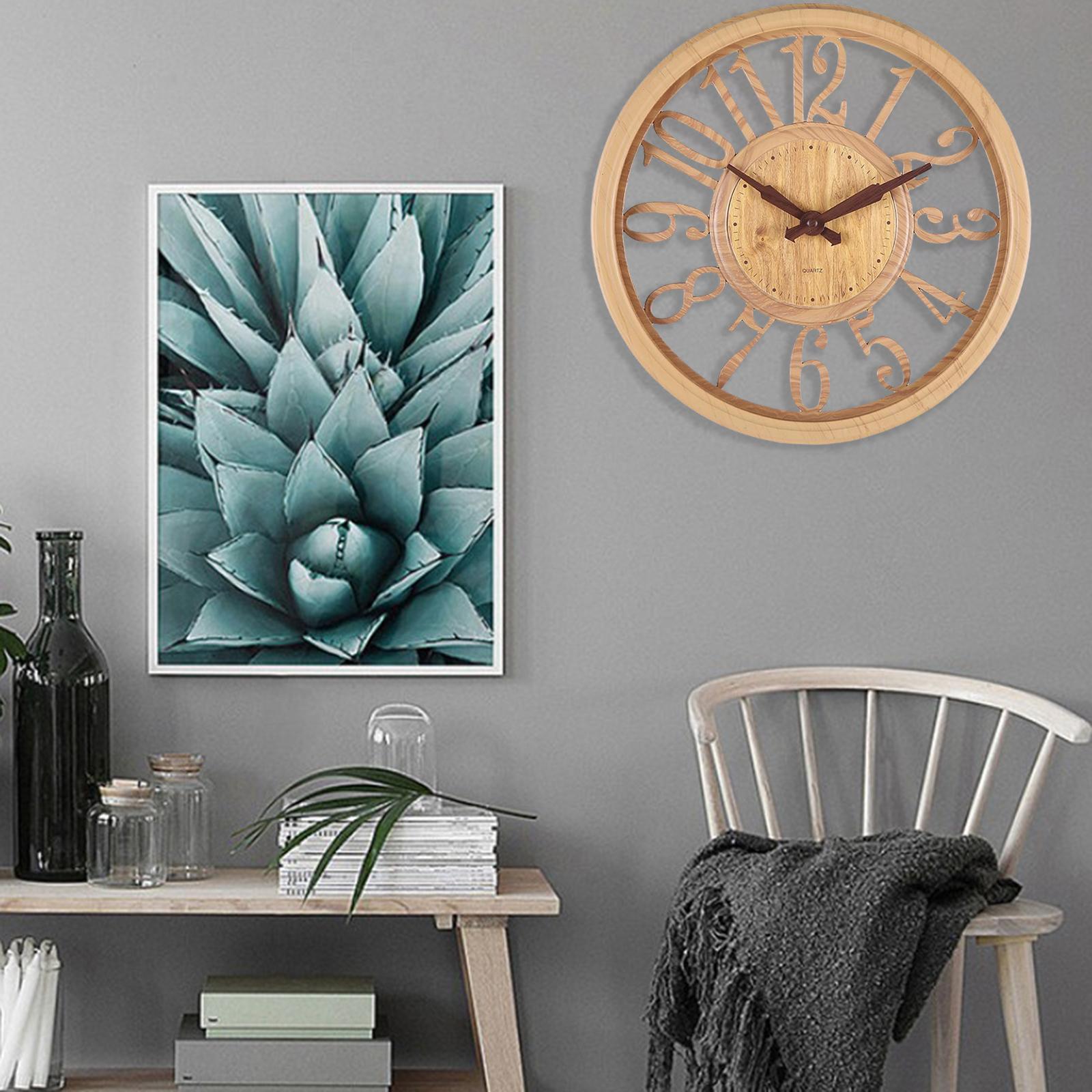 Retro Wall Clock Hollow Pattern Non Ticking Round for Farmhouse