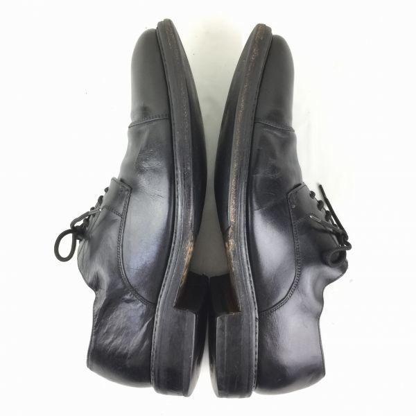 80s-90s Vintage Heyraud French Handmade Straight Tip Shoes Black Size 40.5 25.0-25.5(USED)