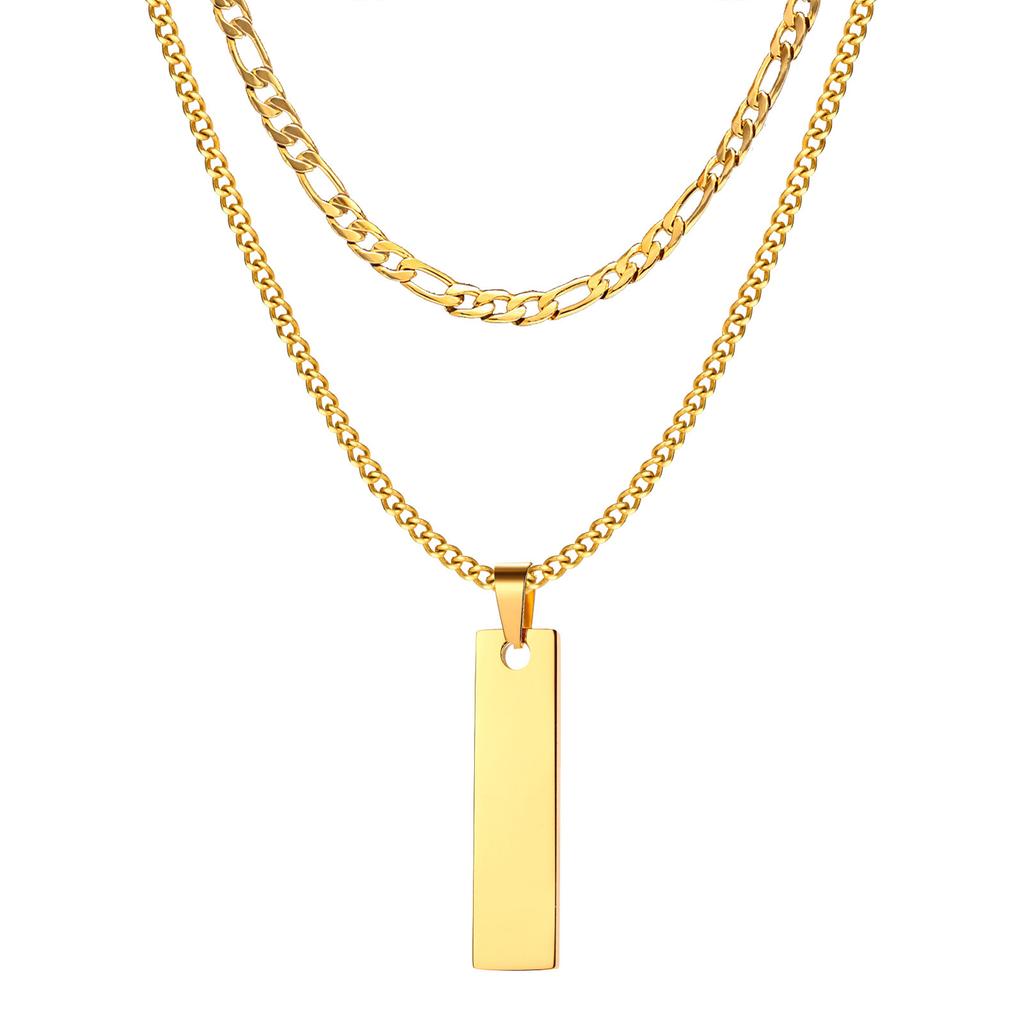 Vnox Gestapelde 2-delige Heren Kettingen, Geometrische Staaf Hanger met Doosketting Cubaanse Ketting Touwketting Kettingen, Klassieke Choker