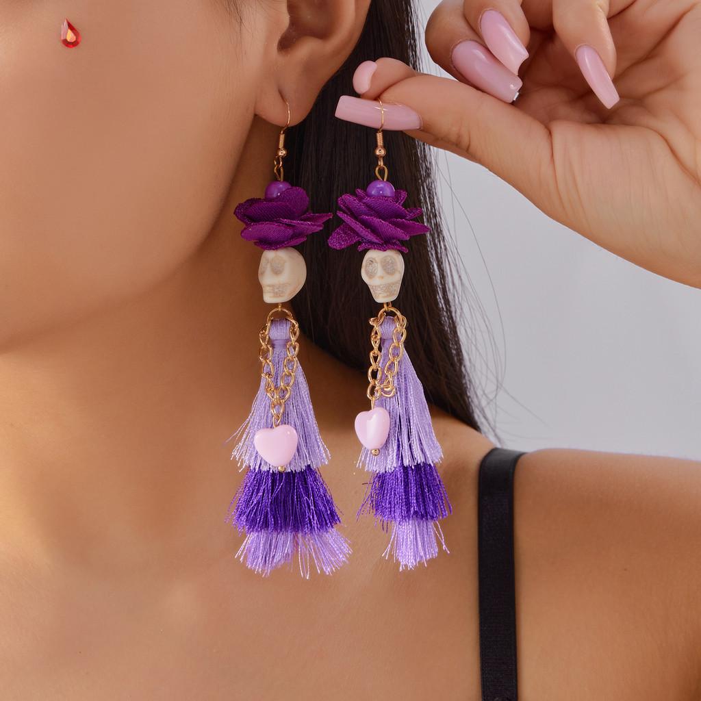 Halloween Skeleton Dangle Earrings With Resin Insect Design For Women