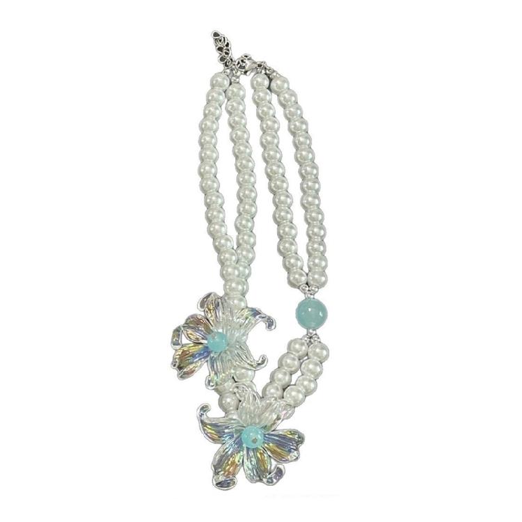 Layering Flower Design Neck Chain Necklace with Simulated Pearls Detailing Versatile Jewelry Piece Clavicle Chain