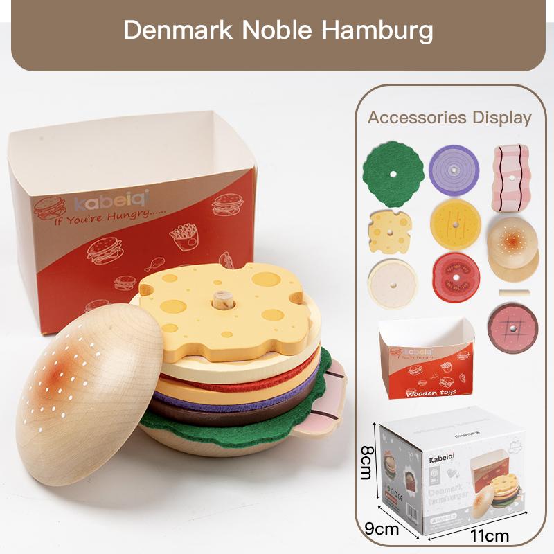 Wooden Children Kitchen Toys Puzzle Simulation Burger Restaurant Food Doll House Accessories Girl Toys