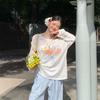 White Slanted Shoulder Graffiti Flower Print Sunscreen Long-sleeved T-shirt Women's Summer Loose Design Versatile Blouse Top