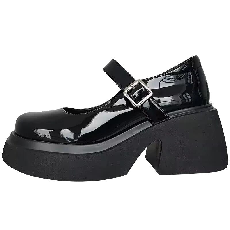 Little Mary Jane Thick Soled College Style Black Shiny Small Leather Shoes Versatile Shallow Mouth Single Shoes