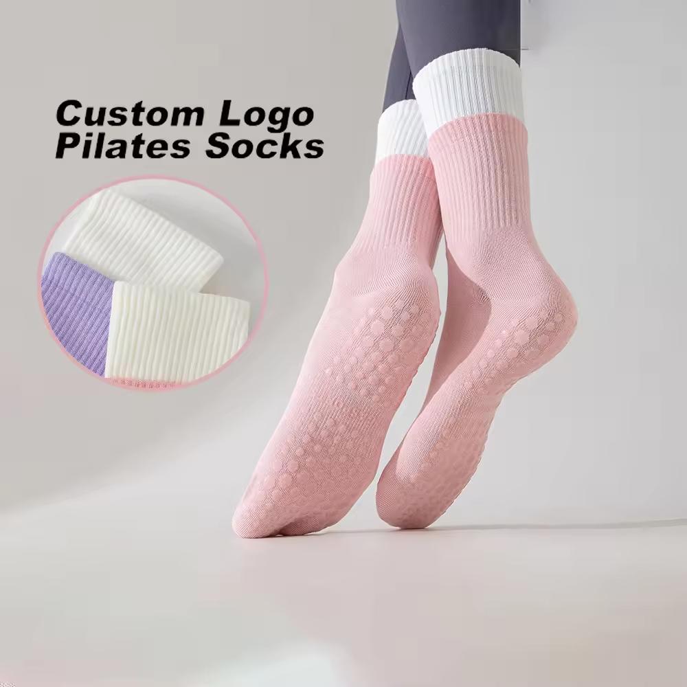 Traction AntiSlip Grip Breathable AirFlow Elastic Cozy MidCalf Pilates Exercise Studio Practice Cotton Custom Logo Yoga Socks