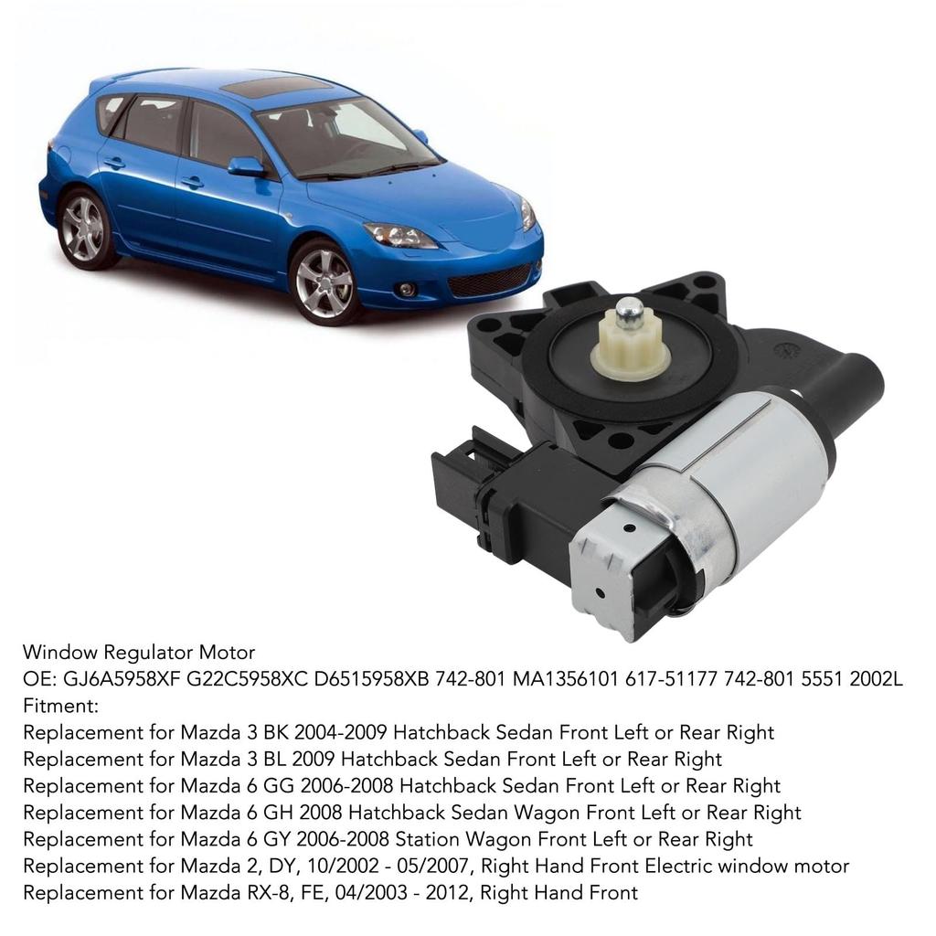 Power Window Lifter Regulator Side Window Replacement for Mazda Easy-to-Install Motor, Motor, Metal, 742-801, 2, 3, 6, RX-8