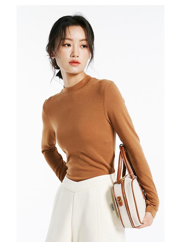 Women's 2025 Merino Wool Ribbed Crew Neck Pullover, Long Sleeve Base Layer for Autumn/Winter