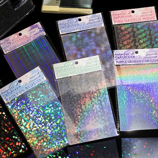 6 Blatt Irisierender Traum Holografischer Aufkleber für Journale Wasserdichte Scrapbooking-Aufkleber Transparenter Untergrund für Collage Versiegelung Dekoration