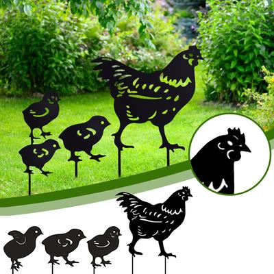 Beautydaffy Metal Chicken Garden Gold Plug-in Garden Art Garden  Ornament Hollow Animal Silhouette Ornament