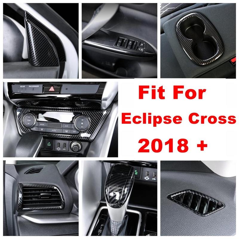 Window Lift Button / Pillar A Fame / Water Cup Panel Cover Trim For Mitsubishi Eclipse Cross 2018 - Carbon Fiber Accessories