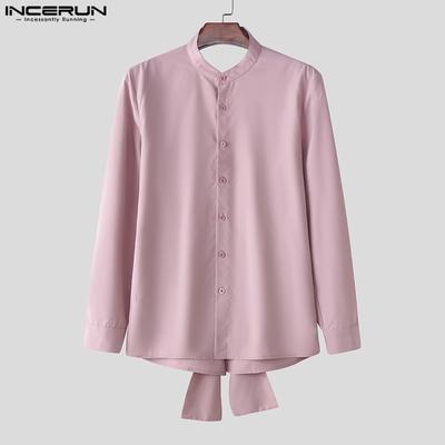 Men Long Sleeve Backless Bandage Loose Party Shirts Tops