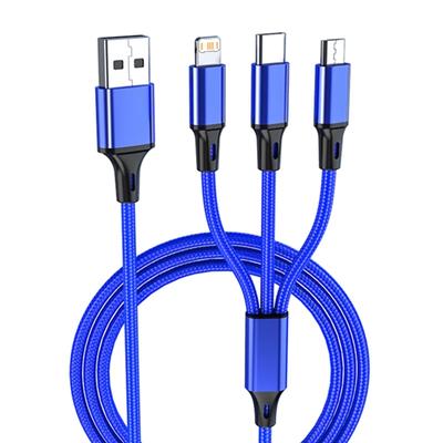 3 In 1 Universal USB Charging Cable for iPhone 8 X XR 11 12 13 Samsung Moto Xiaomi Huawei Redmi Honor Nylon Braided Charger Cord