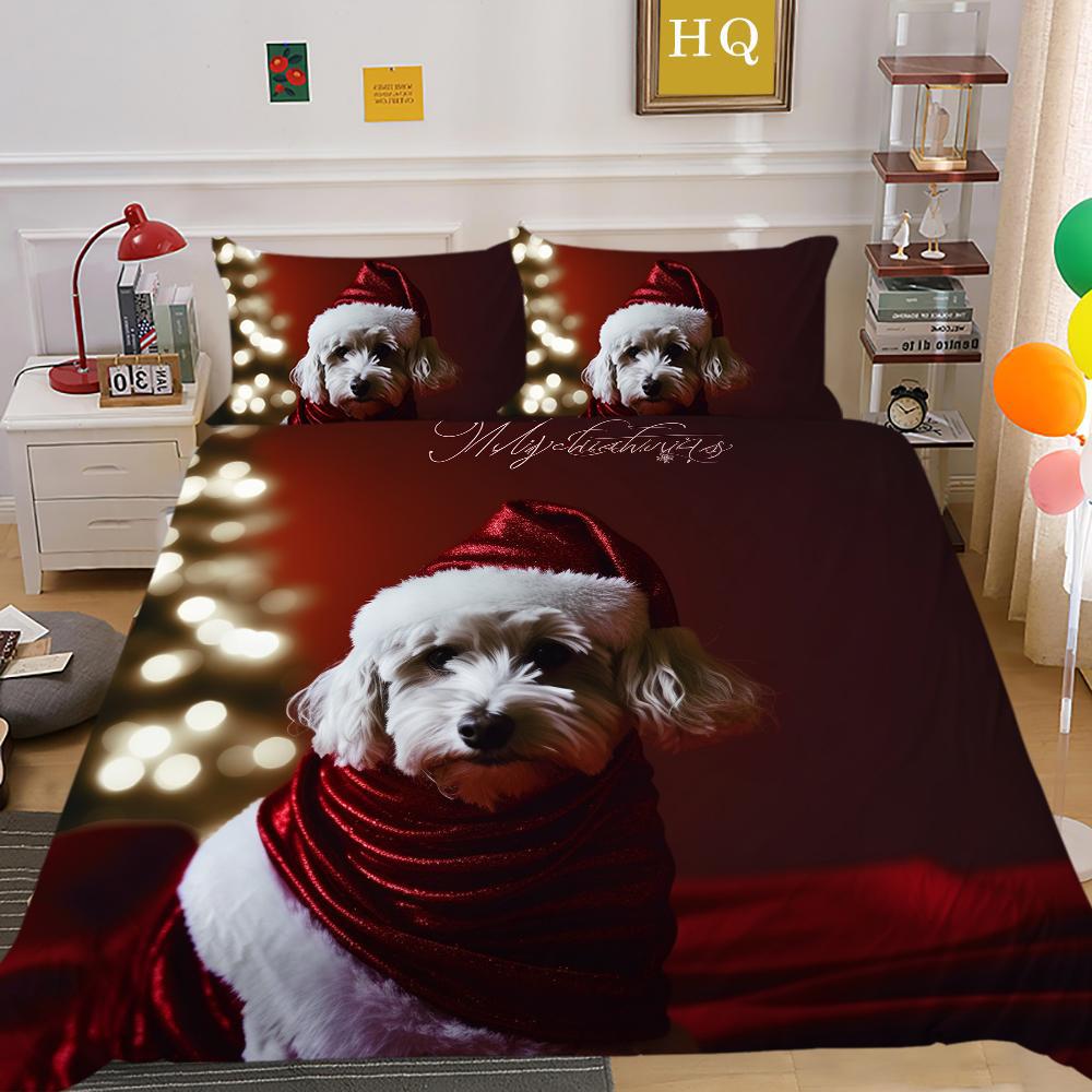 Christmas Dog Three-Piece 3D Digital Printing Home Textile Bedding Spot