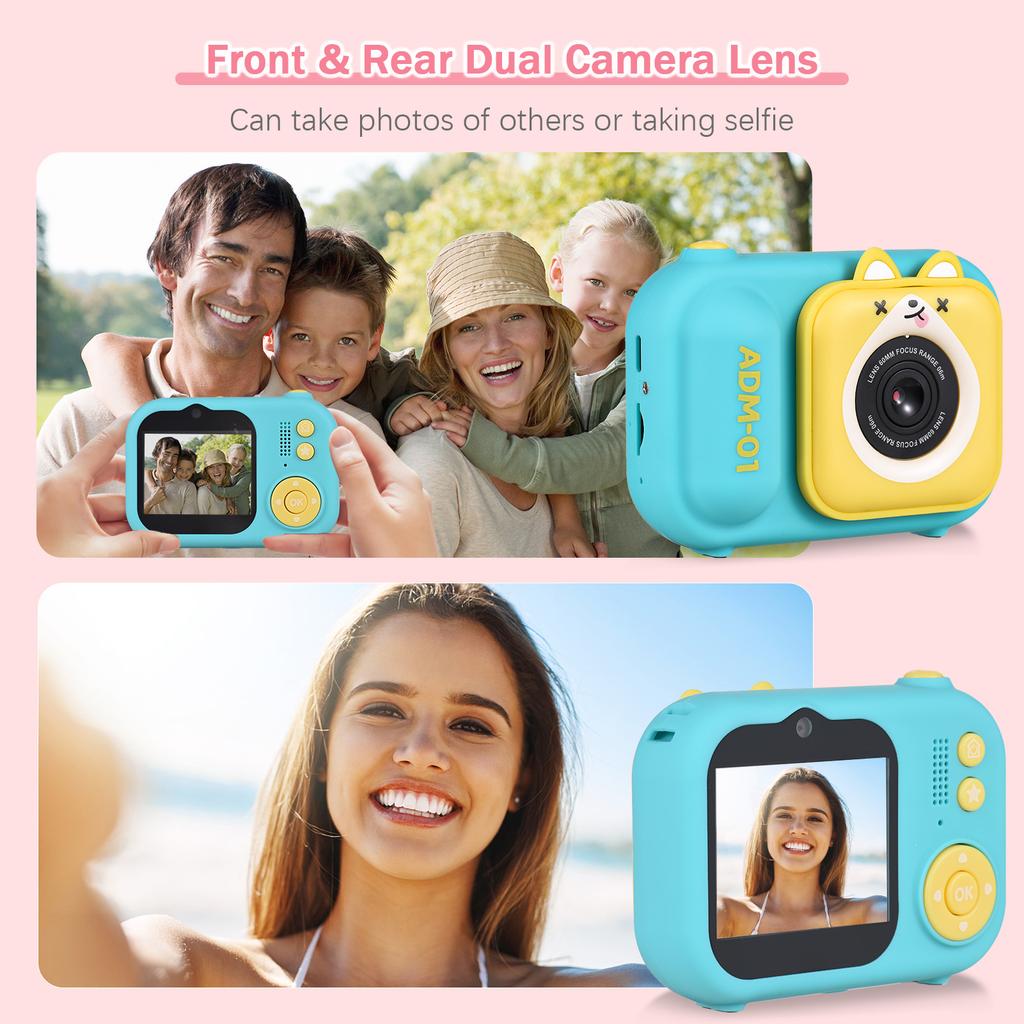 1080P Kids Digital Camera Mini Video Camera for Kids 48MP 2.4 Inch IPS Screen Dual Lens Built in Battery with 32GB
