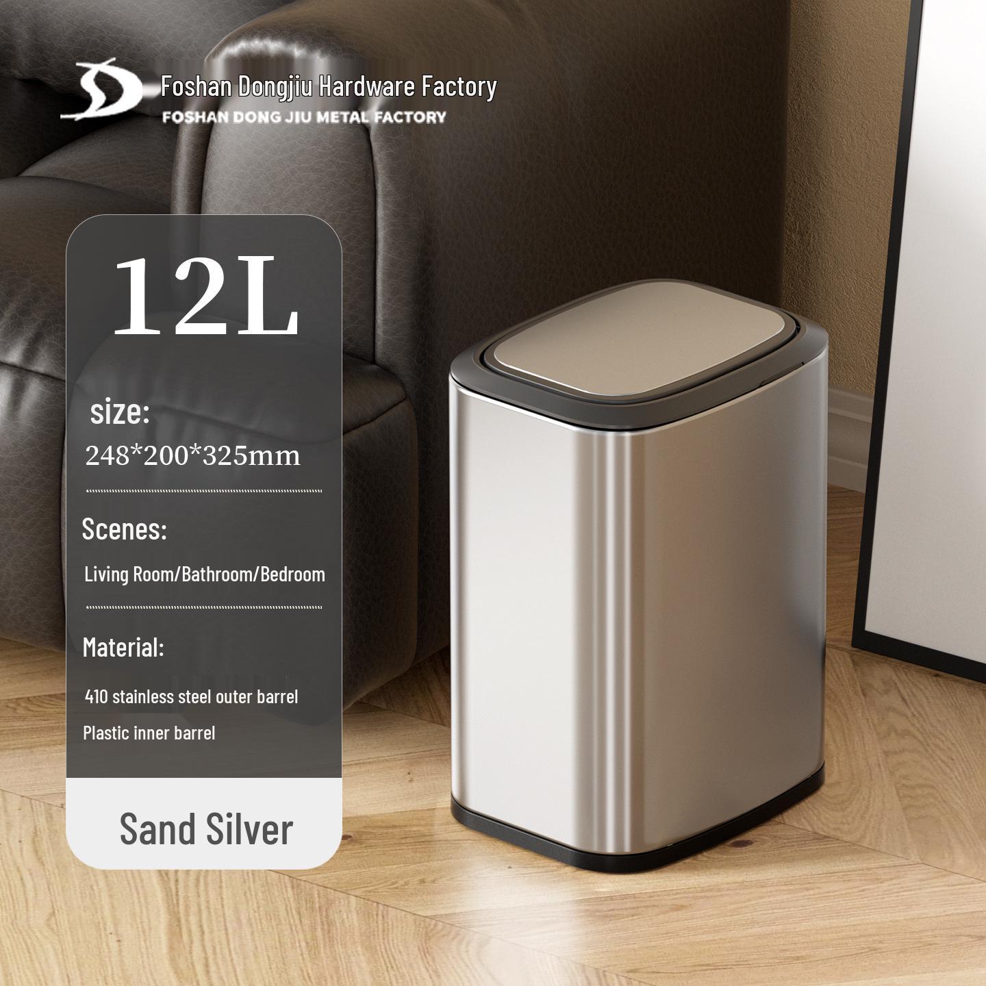 Rectangular Stainless Steel Swing Lid Trash Can for Hotel, Office, or Bathroom Use