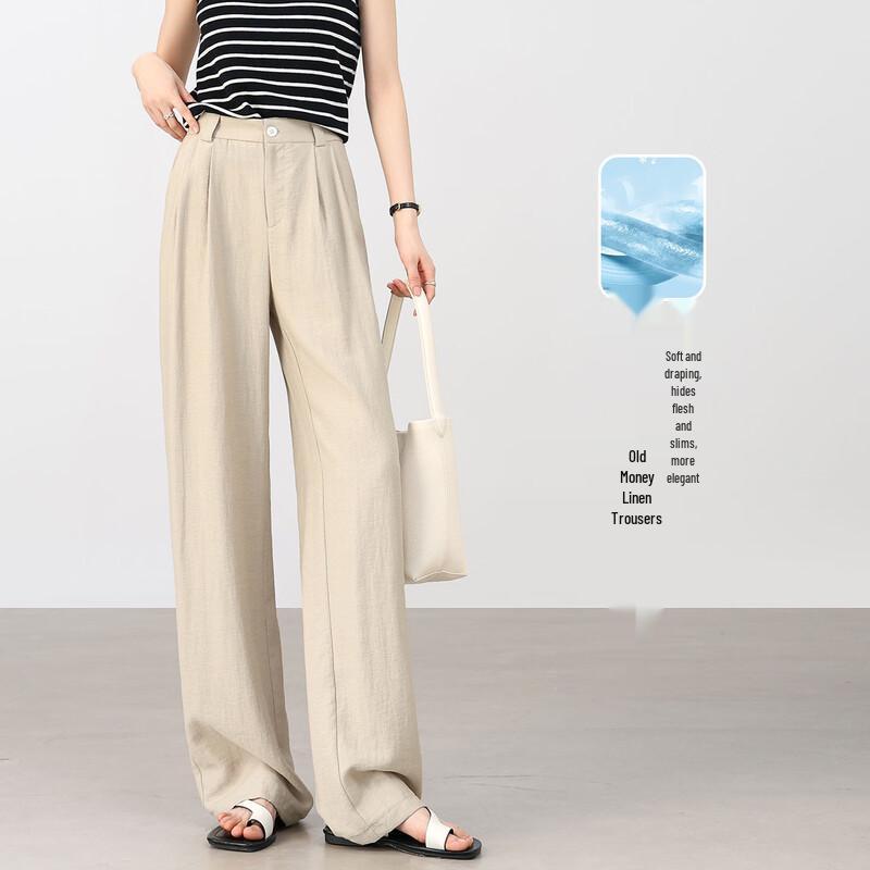 HSTYLE Women s Breathable Linen Texture Wide-Leg Pants 2XL