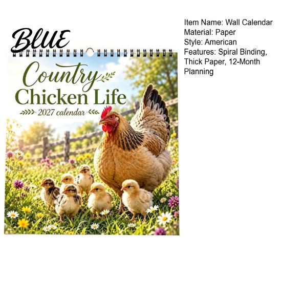 Wall Hanging Date Planner with Calendar 12-Month Country Chicken Tracker 2027 Farm Life Spiral Yearly