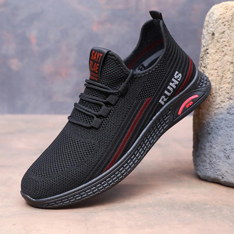 Men's Breathable Fly-knit Flat Shoes - Non-slip, Casual Sneakers for Spring & Autumn, Ideal for Middle-aged & Elderly