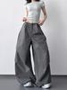 2026 Women's Gray High-Waisted Wide-Leg Parachute Pants: Slimming, Casual, Loose Fit, Straight Leg