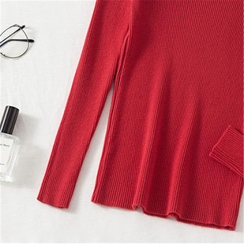 Frühling Herbst Slim Fit Gestrickte Pullover Frauen Lange Ärmeln Geraffte Stricken Tops Halb Hohen Kragen Stricken Pullover