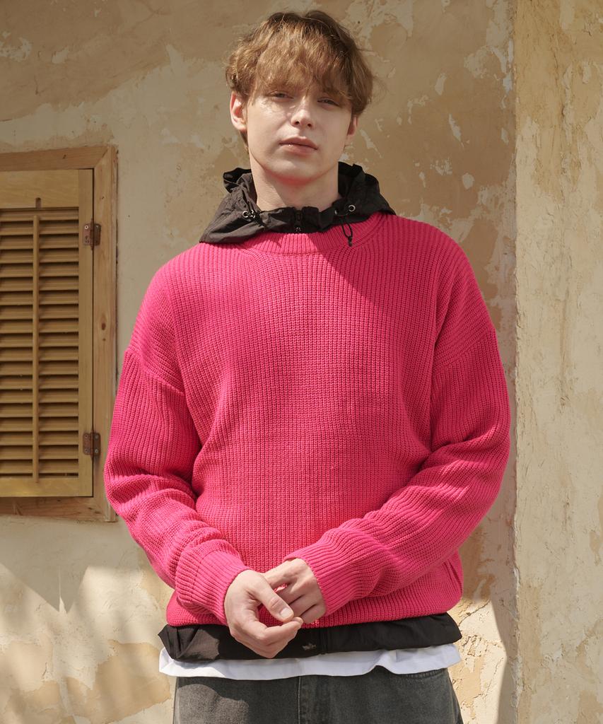 ESN Punched Round Neck Oversized Knit Pink