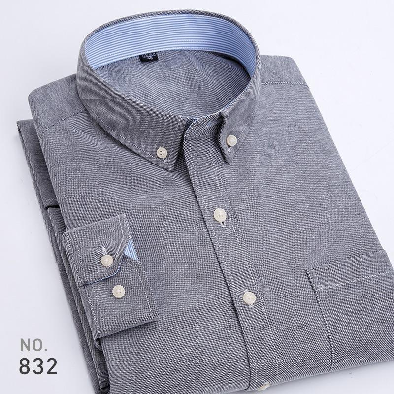 New Men's Oxford Striped Long Sleeve Shirt, Korean Slim Fit Youth Casual Fashion Button Up Shirt