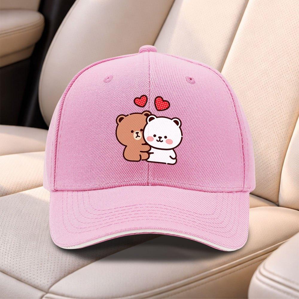 Cute Bear Couple Sandwich Baseball Cap Adjustable Duck Tongue Hat For Men Women Travel Sports Fishing Gift