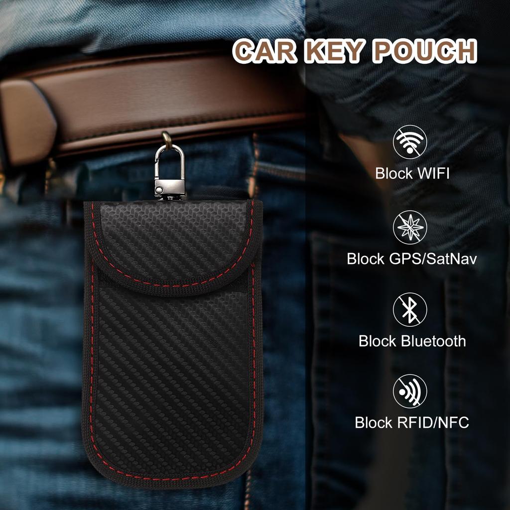 Uxcell Faraday Pouch for Vehicle Keys of Faraday Bag RFID Key Fob Signal Security Red (Set 2), Protector, Blocking, Anti-Theft Case, Cage,