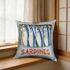 1pc Retro Sardine Can Illustration Cushion Cover Blue White Fish Print Living Room Sofa Bed Decor Soft Breathable