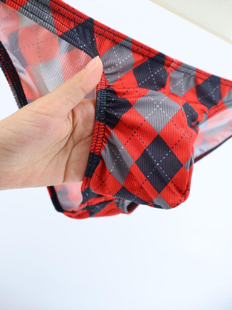 Plaid Ice Silk Ribbed Men's Breathable Underwear Triangle Briefs
