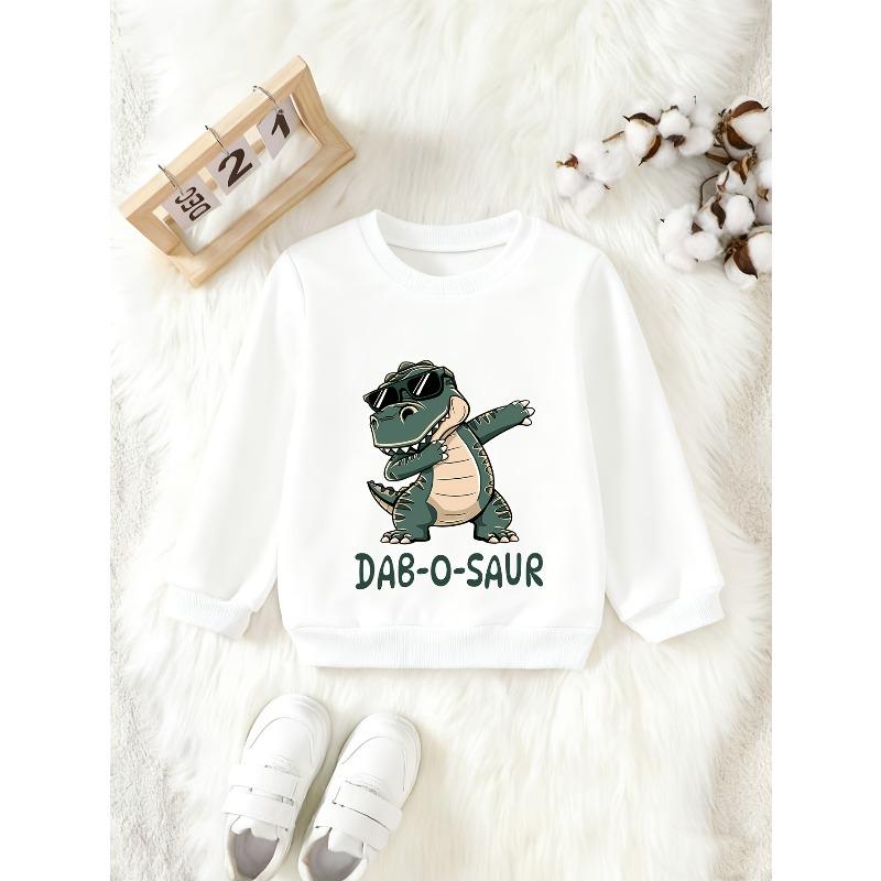 European sizes Cool Dab Dinosaur Kids Crewneck Sweatshirt! Black Sweatshirt Featuring a Dinosaur Wearing Fashion Glasses and Dancing the Dab 110 белый
