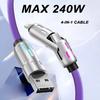 4 in 1 USB to Type-C Charging Cable Multi Connectors Charger Rotating Elbow 1.2m Mobile Phone 240W Fast Data Transfer