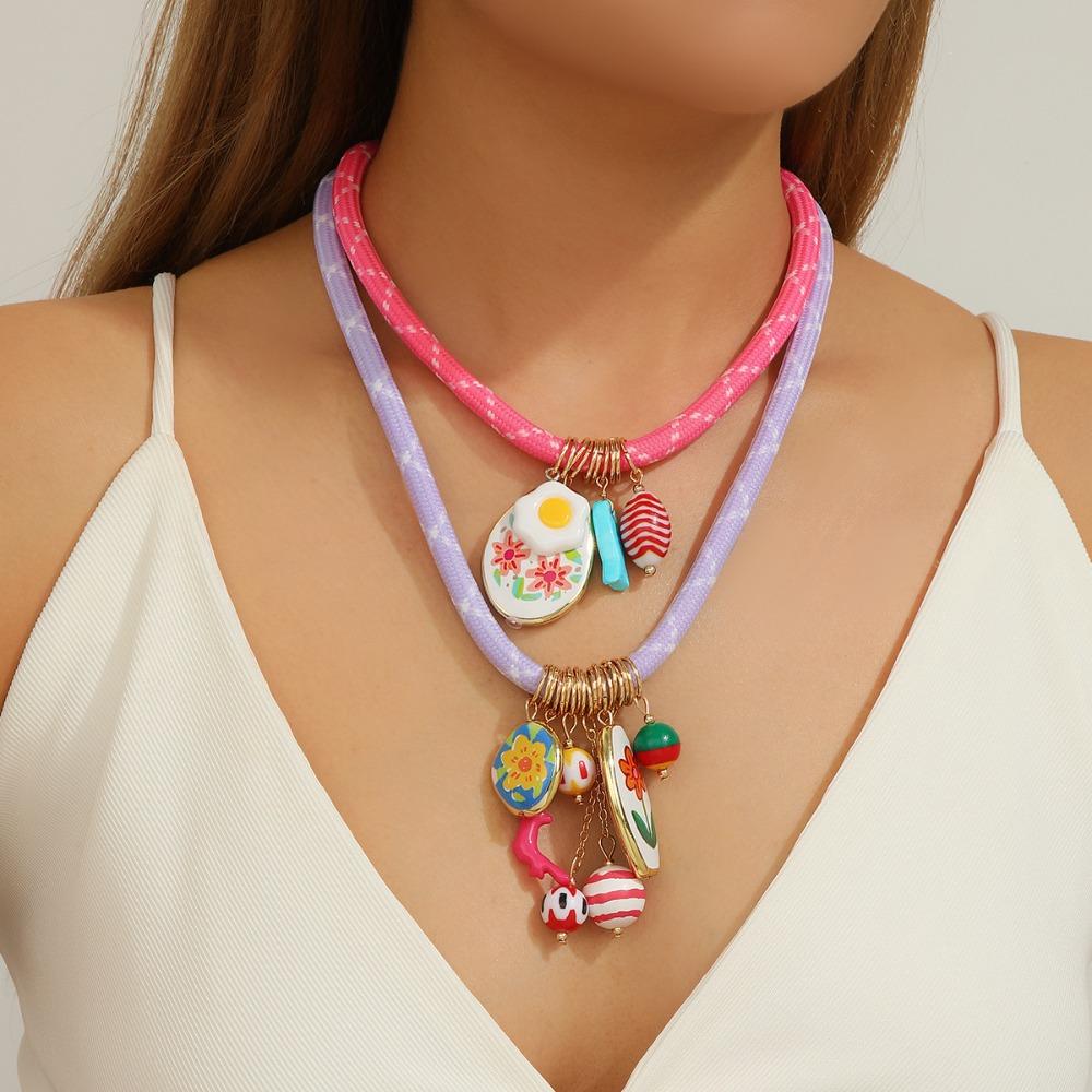 Ethnic Style Conch Fish Pendant Necklace Flower Ocean Series Necklace Nylon Rope Necklace  Women