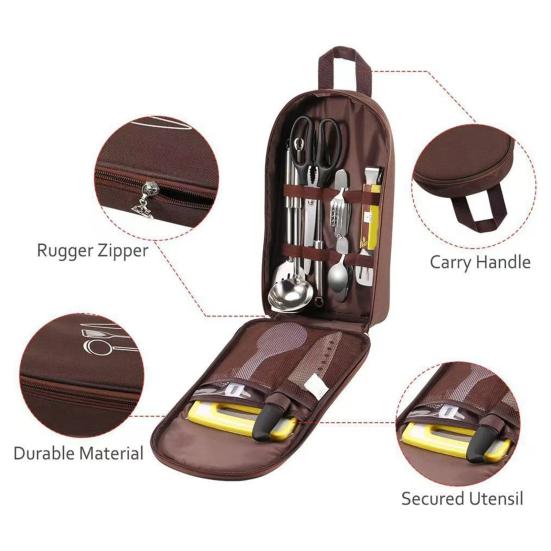 Tableware Storage Bag Large Capacity Zipper Closure Waterproof Portable Picnic Cookware Organizer Camping Supplies