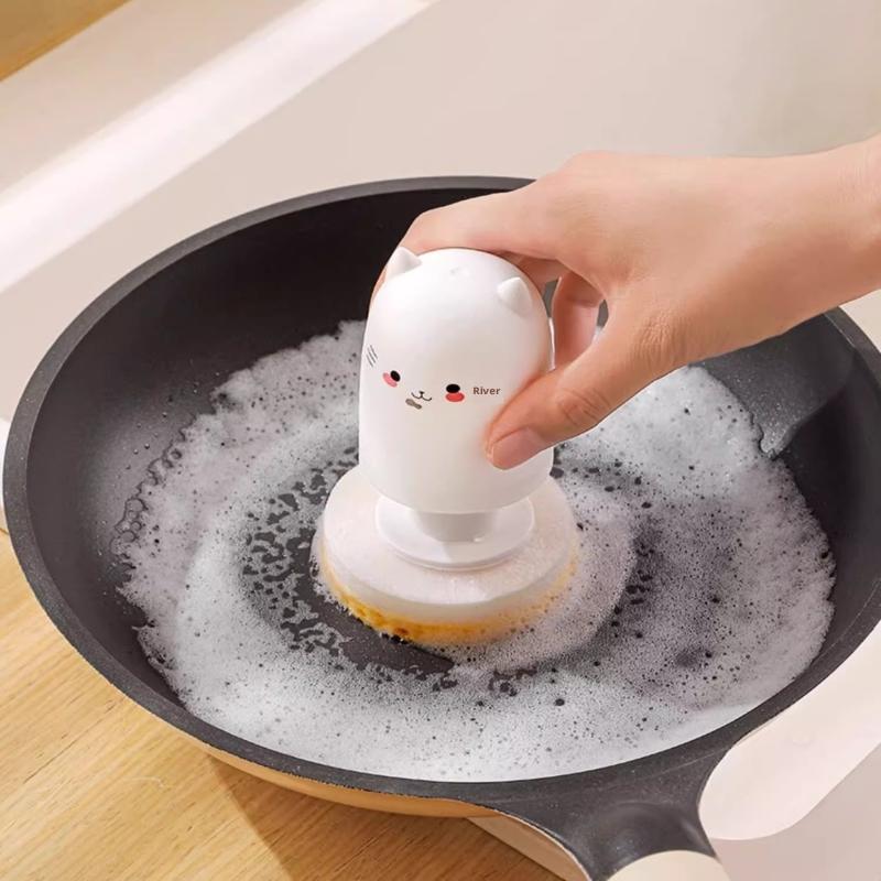 Cute Cat Kitchen Bru Sponge Dishcloth Pot Brush Wood Pulp Cotton Magic Cleaner Brush Special Tool For Kitchen Burning