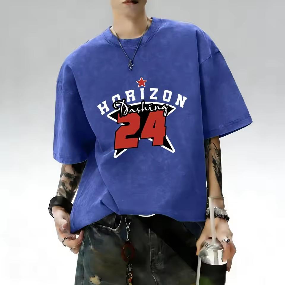 European and American men's summer dark warrior letter print comfortable and breathable round neck T-shirt outdoor street top