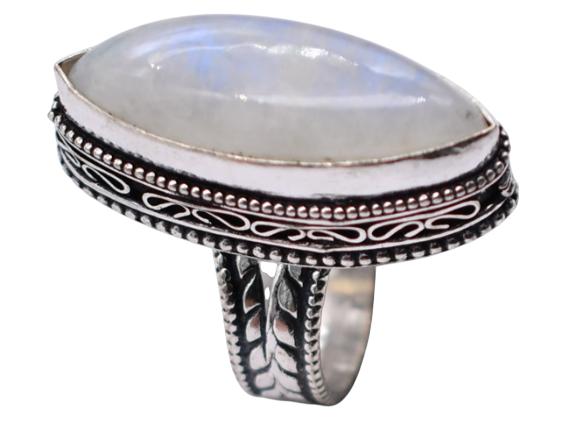 Moonstone Natural Gemstone Antique Silver Plated Ring US Size-7 R 722