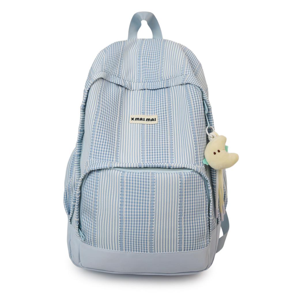 Schoolbag New Sweetheart Girl Corrugated Plaid Backpack Niche Design Sense Simple Versatile Female College Student Class Backpack