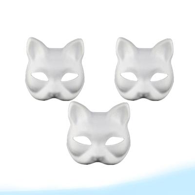 Máscara de gato de polpa de embrião branco, semi fantasia de festa de anime de dramatização branca, máscara diy