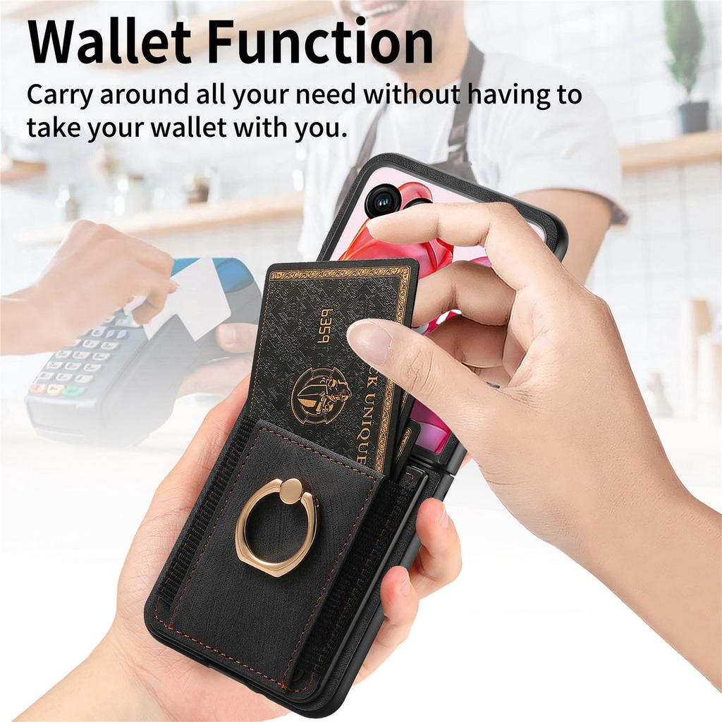 For Motorola Razr 60 Ultra 5G Case Card Holder Retro Leather + PC Phone Cover with Ring Kickstand